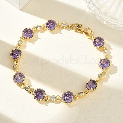 Pulseras de eslabones de latón con micro pavé de circonitas cúbicas para mujer&nbsp;BJEW-A172-01G