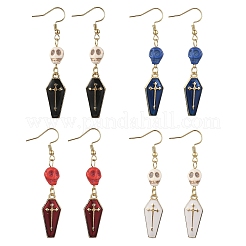 4 пара серег с подвесками в виде черепа из синтетической бирюзы и гроба&nbsp;EJEW-JE06604