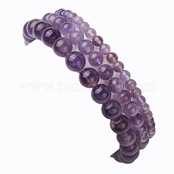 3 pz set di bracciali elastici con perline rotonde di ametista naturale per donna&nbsp;BJEW-JB10960