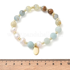 Bracelets extensibles en calcite bleue naturelle ronde de 8 mm et perles de pomme de terre naturelles&nbsp;BJEW-JB14482