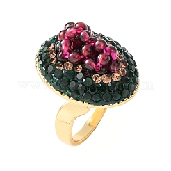 Кольца-манжеты из латуни и полимерной глины со стразами и натуральным гранатом&nbsp;RJEW-G365-01G