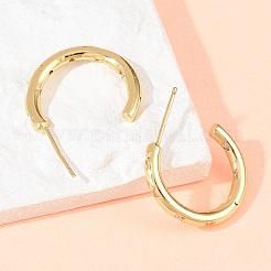 Серьги-гвоздики из латуни в форме буквы С с прозрачным кубическим цирконием&nbsp;EJEW-A156-10B-G