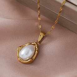 Vintage-Halsketten mit tropfenförmigem Anhänger aus Edelstahl und Imitationsperlen für Damen&nbsp;ZZ4514