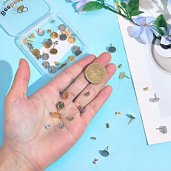 32 шт. 2 цвета 201 нержавеющая сталь плоская круглая фурнитура для сережек-гвоздиков&nbsp;STAS-BBC0008-90