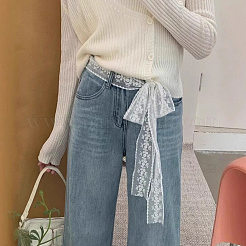 Polyester-Stickerei-Spitze Bowknot lange Schal Gürtel für Frauen&nbsp;AJEW-WH20070-194B
