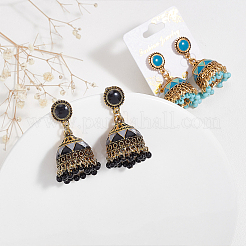 6 paire de boucles d'oreilles pendantes en émail 3D de style ethnique à 6 couleurs avec perles de rocaille&nbsp;EJEW-AN0001-94