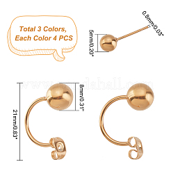 12 pieza de pendientes de botón de acero inoxidable 304 de 3 colores&nbsp;EJEW-UN0001-81