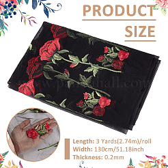 Tela de encaje bordado de rosas de poliéster&nbsp;DIY-WH0622-724B