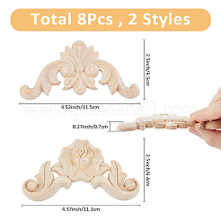 8шт 2 стиля резного деревянного углового украшения&nbsp;WOOD-FH0002-28