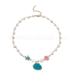 Colliers avec pendentifs coquillages peints en spray et électrolytiques pour l'été&nbsp;NJEW-JN05182-02