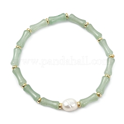 Pulseras elásticas de bambú natural con cuentas de aventurina verde para mujer&nbsp;BJEW-JB13702