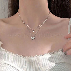 Schmetterlings-Legierung Kristall Strass Anhänger Doppelschicht Halsketten für Frauen&nbsp;WGB64F3-01