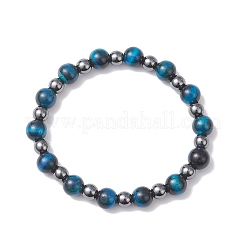 Круглые эластичные браслеты из натуральных бусин тигрового глаза и немагнитного синтетического гематита для женщин&nbsp;BJEW-JB12764