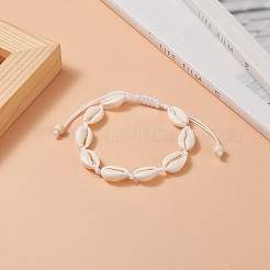 Armband aus geflochtenen Perlen aus Naturmuschel und synthetischem Türkis für Damen&nbsp;BJEW-JB09245-02