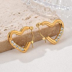 Серьги-кольца в форме сердца из нержавеющей стали 304 с микропаве из прозрачных кубических цирконий&nbsp;EJEW-V016-06G-01