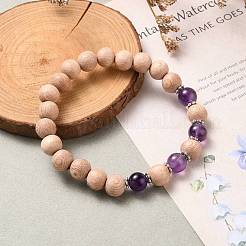 Naturelles améthyste bracelets en perles rondes extensibles&nbsp;BJEW-JB05607-02