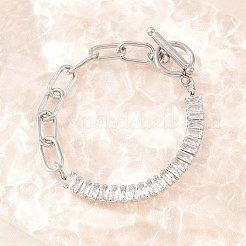 Bracciali in acciaio inossidabile 304 con maglie in zirconia cubica trasparente&nbsp;BJEW-D460-10P