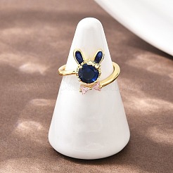 Anillos de puño de latón con micro pavé de circonitas cúbicas con diseño de conejo y lazo para mujer&nbsp;RJEW-A088-10G-03