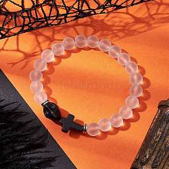 Braccialetti con teschio di Halloween e turchese sintetico tinto a croce&nbsp;BJEW-JB10852-01