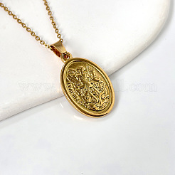 Овальные подвески из нержавеющей стали 304 с рельефным изображением архангела Михаила для мужчин и женщин&nbsp;FS-WGF7792-01