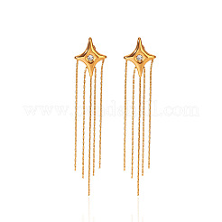 Orecchini pendenti a stella con nappe in acciaio inossidabile 304 e pavé di zirconi trasparenti per donna.&nbsp;WG0B521-01