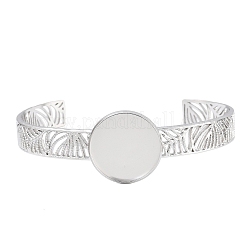 Bases de bracelets manchettes vierges en acier inoxydable 304 avec plateau rond plat&nbsp;SA-CBA82C8-04C-P