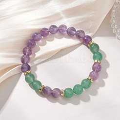 Браслеты из натуральных круглых бусин зеленого цвета с авантюрином и аметистом диаметром 8.5 мм&nbsp;BJEW-JB12988