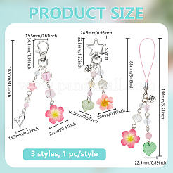 3 stücke 3 arten blume acryl & imitation perle anhänger dekorationen&nbsp;HJEW-BC0001-63