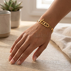 Pulseras de cadena plana de acero inoxidable 304 con lentejuelas y cristales de imitación&nbsp;PL6562