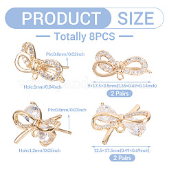 4 пара 2 стилей латунных микропаве прозрачных кубических цирконий серьги-гвоздики фурнитура&nbsp;KK-TA0002-63