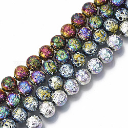 Fili di perle di roccia lavica naturale elettrodeposta, tondo, accidentato, colore misto, 10.5mm, Foro: 1 mm, circa 39pcs/filo, 15.55 pollice (39.5 cm)