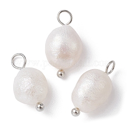 Ciondoli di patate con perle naturali, con passanti in ottone, platino, 13~15x6~8x6mm, Foro: 2.8 mm, 3 pc / set