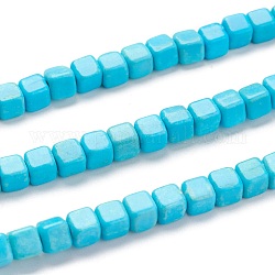 Perles de turquoise synthétique, teinte, cube, 4.5x4.5x4.5mm, Trou: 1.4mm, Environ 84 pcs/chapelet, 15.24 pouce (38.7 cm)