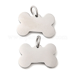 304 Stainless Steel Pendants, with Jump Ring, Bone Charm, Stainless Steel Color, 10x15x1.4mm, Hole: 3.2mm
