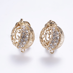 Alloy Rhinestone Stud Earring Findings, with Loop, Golden, 24x17mm, Hole: 1mm, Pin: 0.7mm
