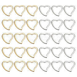 Sunnyclue 60 anello di collegamento in acciaio inossidabile con 2 colori e 304 colori, cuore, oro & colore acciaio inossidabile, 14.5x15x1.5mm, diametro interno: 12x10mm, 30 pz / colore