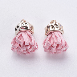 Décorations de pendentif avec pampilles d'imitation daim, avec embouts de cordon en plastique ccb, or rose, rose, 24x13x11mm, Trou: 3mm
