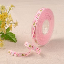 Blumenmuster bedrucktes Ripsband, für Geschenkverpackung, rosa, 3/8 Zoll (10 mm), etwa 100 yards / Rolle (91.44 m / Rolle)