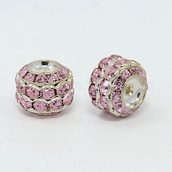 Perles en laiton de strass, Grade a, rondelle, couleur argentée, rose, taille: environ 17mm de diamètre, épaisseur de 14mm, Trou: 1.5mm