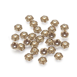 6 -petal de style tibétain casquettes fleur d'alliage de perles, Sans cadmium & sans nickel & sans plomb, bronze antique, 6x2mm, Trou: 1mm
