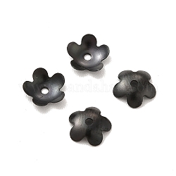 Tapas de abalorios de 304 acero inoxidable, flor, 5-pétalo, electroforesis negro, 5.5x6x1mm, agujero: 0.6 mm