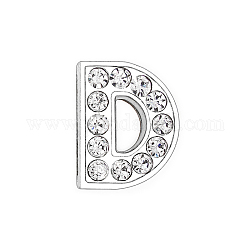 Eco-Friendly Zinc Alloy Slide Charms, with Rhinestone, Platinum Plated, Letter, Crystal, Letter.D, 12mm, Hole: 1.5x7.9mm