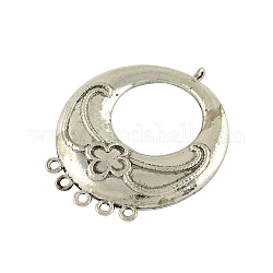 Tibetan Style Alloy Chandelier Components Links, Flat Round,  Nickel Free & Lead Free, Antique Silver, 59x49x9mm, Hole: 2mm
