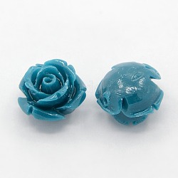 Synthetic Coral 3D Flower Rose Beads, Dyed, Dark Cyan, 8x8mm, Hole: 1mm