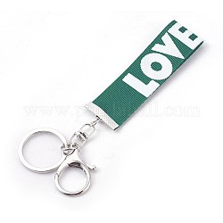 Nylon Keychain, with Alloy Lobster Claw Clasps, Iron Key Ring and Chain, Platinum, Green, 144~153mm