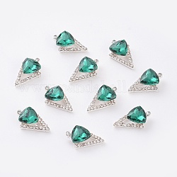 Alloy Cabochons, Nail Art Decoration Accessories, with K9 Glass Rhinestones, Platinum, Triangle, Emerald, 14x9mm