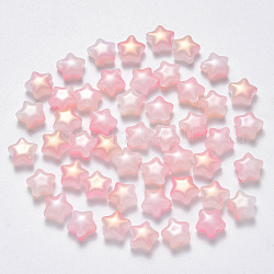 Imitation de perles de verre de jade, deux tons, avec de la poudre de paillettes, étoiles du nord, rose, 8x8.5x4mm, Trou: 1mm