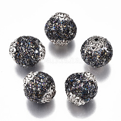 Perles Indonésiennes manuelles, avec pierres précieuses et accessoires en laiton, ronde, platine, colorées, 19x17~18mm, Trou: 1.8mm