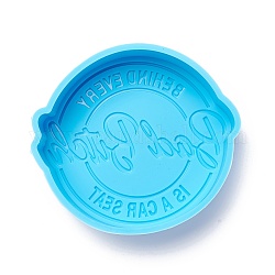 DIY Decoration Silicone Molds, Resin Casting Molds, For UV Resin, Epoxy Resin Jewelry Making, Flat Round with Word, Deep Sky Blue, 91x100x31mm