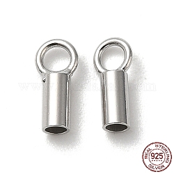 Rhodium Plated 925 Sterling Silver Cord Ends, End Caps, Column, Platinum, 7x3x2mm, Hole: 1.8mm, Inner Diameter: 1.5mm